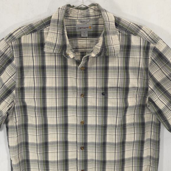 Carhartt Shirt Mens M Gray Plaid Relaxed Fit Work Chore Short Sleeve Button Up - Picture 2 of 11